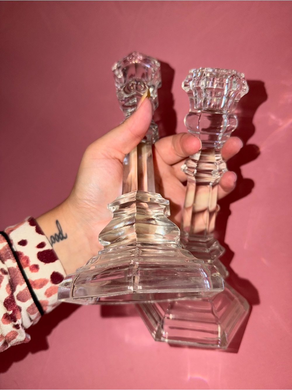 Tiffany & Co. Clear Crystal Faceted Candlestick Pair